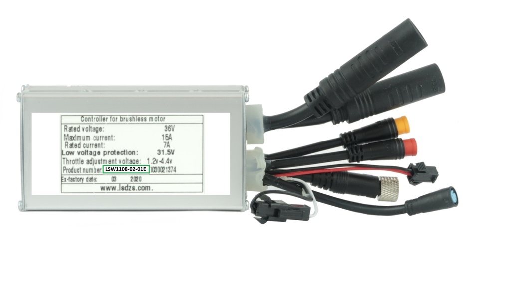 Lishui, 1108-02-01E, Controller box, Aluminium, EcoRide logo, UART protocol, cable connectors installed are Bat., Motor, Disp., Sensor, Light, Walk ass., Speed signal, GPS, UART-batt